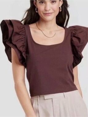 a new day Ruffle Sleeve Square-Neck Crop Top